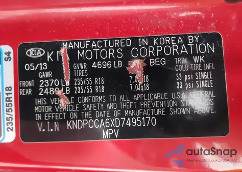 2013 Kia Sportage Sx из США, поврежденный, VIN KNDPCCA6XD7495170